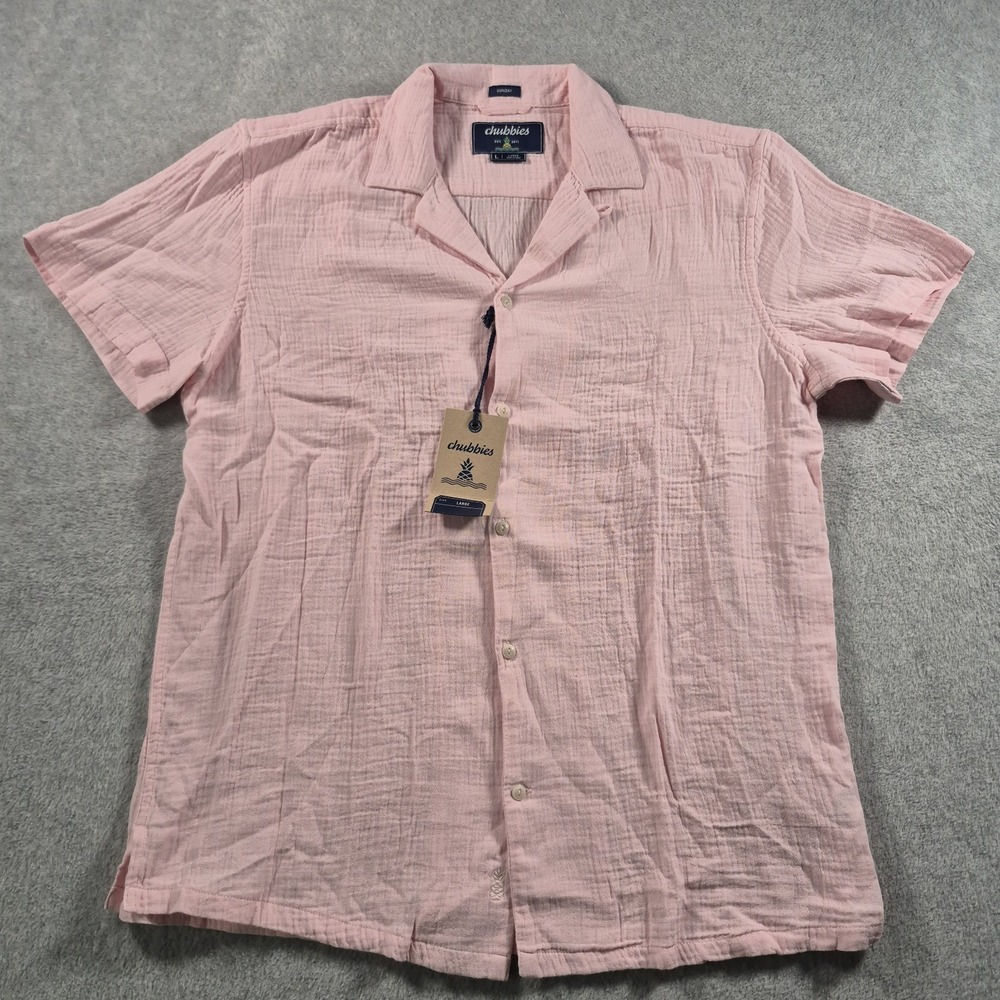 Chubbies Sunday Shirt Mens Large Pink Gauze Button Up 100% Cotton